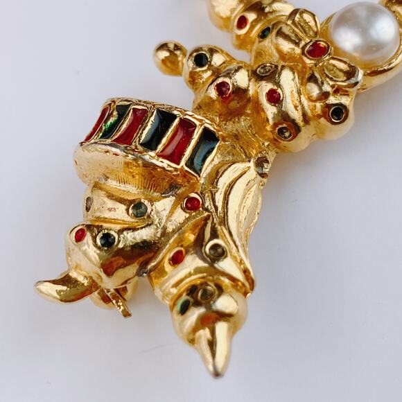 Vintage Drummer Clown Jester Brooch Enamel Figural 1960s-1970s Gold Tone Pin - Picture 4 of 8